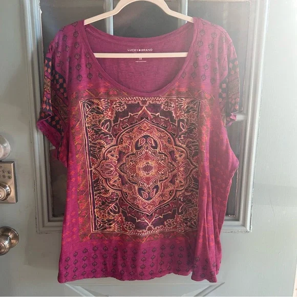 Lucky Brand Women’s Mandala Bohemian Pink Purple Persian Print Plus Oversized 3x - Picture 1 of 8